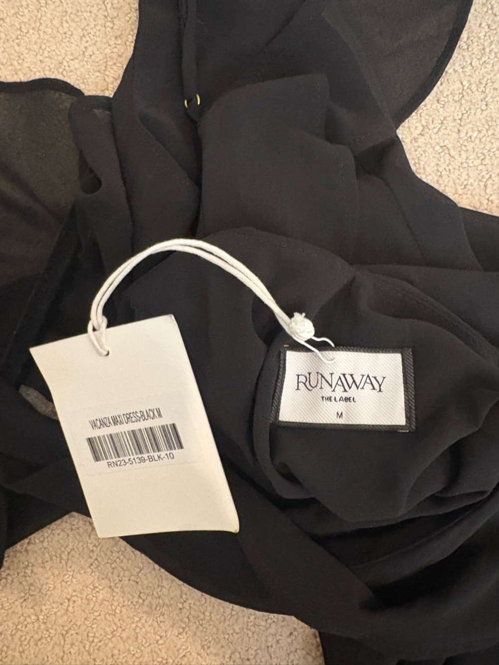 Runaway The Label Vacanza Maxi Dress Black Asymmetrical Ruffle Slip NWT - Picture 5 of 5